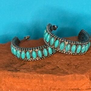 NEW Vintage Turquoise and Stainless-Steel Hoop Earrings